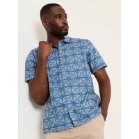 FatFace Regular Fit Geometric Print Short Sleeve Shirt Blue Mix