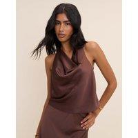 Nobody's Child Satin Cowl Neck Vest Top Brown