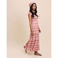 Nobody's Child Pure Cotton Checked V-Neck Maxi Dress QT Red Mix