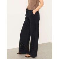 FatFace Linen Rich Embroidered Wide Leg Trousers Black