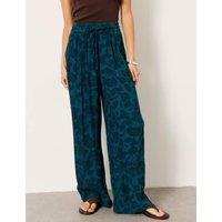 FatFace Floral Drawstring Pull On Trousers Teal Mix