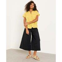 FatFace Pure Linen Wide Leg Cropped Trousers Black