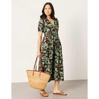 FatFace Remi Linen Rich Batik Print Midi Tea Dress Brown Mix