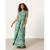FatFace Pure Cotton Floral Maxi Tiered Dress Teal Mix
