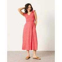 FatFace Pure Cotton Jersey Floral Midi Waisted Dress Red Mix