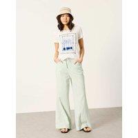 FatFace Linen Rich Striped Wide Leg Trousers Blue Mix