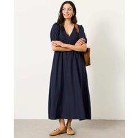 FatFace Linen Rich V-Neck Midi Waisted Dress Navy