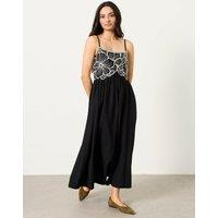 FatFace Hazel Cotton Blend Embroidered Midi Dress Black Mix