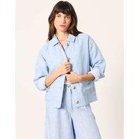 FatFace Pure Linen Lightweight Collared Jacket Blue