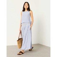 FatFace Striped Midi A-Line Skirt with Cotton Blue Mix