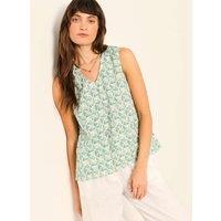FatFace Pure Cotton Geometric V-Neck Cami Top Ivory Mix