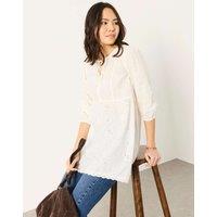 FatFace Pure Cotton Embroidered Tie Neck Tunic White