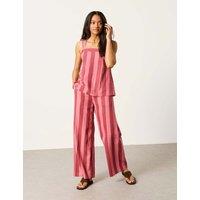 FatFace Linen Rich Striped Wide Leg Trousers Pink Mix