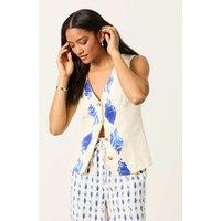 FatFace Linen Rich Shell Print Waistcoat Ivory Mix