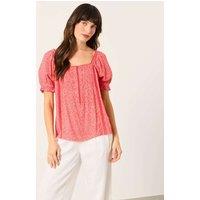 FatFace Printed Square Neck Blouse Red Mix