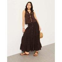 FatFace Pure Cotton Embroidered Maxi Tiered Skirt Chocolate