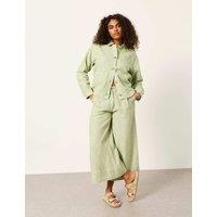 FatFace Pure Linen Wide Leg Cropped Trousers Light Green