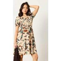 FatFace Nora Jersey Batik Print Shirred Mini Dress Ivory Mix