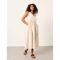 FatFace Pure Cotton Embroidered Midi Waisted Dress Natural Mix