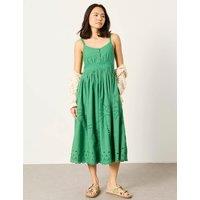 FatFace Pure Cotton Embroidered Midi Skater Dress Green
