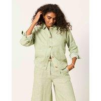 FatFace Pure Linen Lightweight Collared Jacket Green