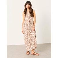 FatFace Linen Rich Jersey Floral V-Neck Maxi Dress Ivory Mix