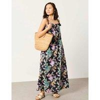 FatFace Bea Pure Cotton Tropical Print Maxi Dress Black Mix