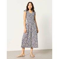 FatFace Pure Cotton Jersey Floral Midi Waisted Dress Blue Mix