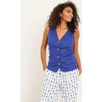 FatFace Linen Rich V-Neck Button Through Waistcoat Cobalt
