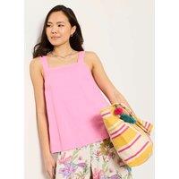 FatFace Linen Rich Square Neck Cami Top Pink