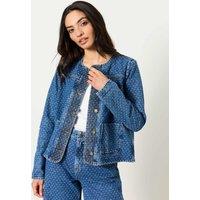 FatFace Denim Polka Dot Collarless Jacket Denim Mix