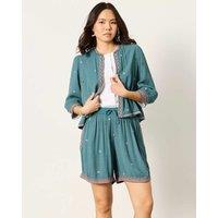 FatFace Floral Embroidered Cropped Jacket Teal Mix
