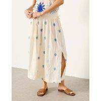 FatFace Pure Cotton Embroidered Midi A-Line Skirt Ivory Mix