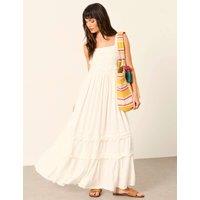 FatFace Embroidered Square Neck Midi Tiered Dress Ivory