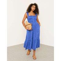 FatFace Cotton Blend Square Neck Midi Tiered Dress Cobalt