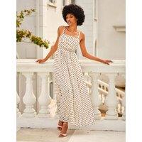 FatFace Polka Dot Strappy Midi Waisted Dress Ivory Mix