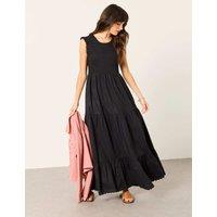 FatFace Pure Cotton Round Neck Maxi Tiered Dress Black
