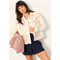 FatFace Pure Cotton Embroidered Collared Jacket Ivory Mix