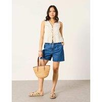 FatFace Cotton Rich Denim Pleat Front Shorts Denim