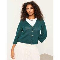 FatFace V-Neck Cardigan with Linen Teal
