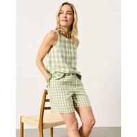 FatFace Linen Rich Gingham Shorts Green Mix