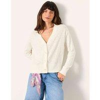 FatFace Pure Cotton Textured V-Neck Cardigan White