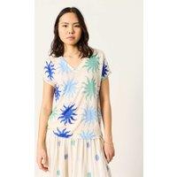 FatFace Pure Linen Printed V-Neck T-Shirt Ivory Mix