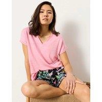 FatFace Pure Linen V-Neck T-Shirt Pink
