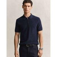 GANT Pure Cotton Ribbed Knitted Polo Shirt Blue