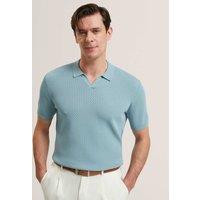 Ted Baker Zig Zag Stitch Knitted Polo Shirt Blue