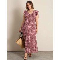 Live Unlimited London Boho Floral V-Neck Midi Tea Dress Red Mix