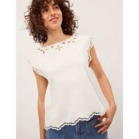 Monsoon Pure Cotton Cut Out Blouse Ivory