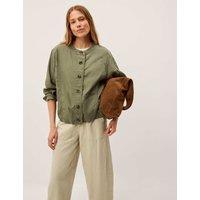 Monsoon Collarless Bomber Jacket with Linen Khaki