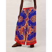 Monsoon Printed Pull On Wide Leg Trousers Cobalt
